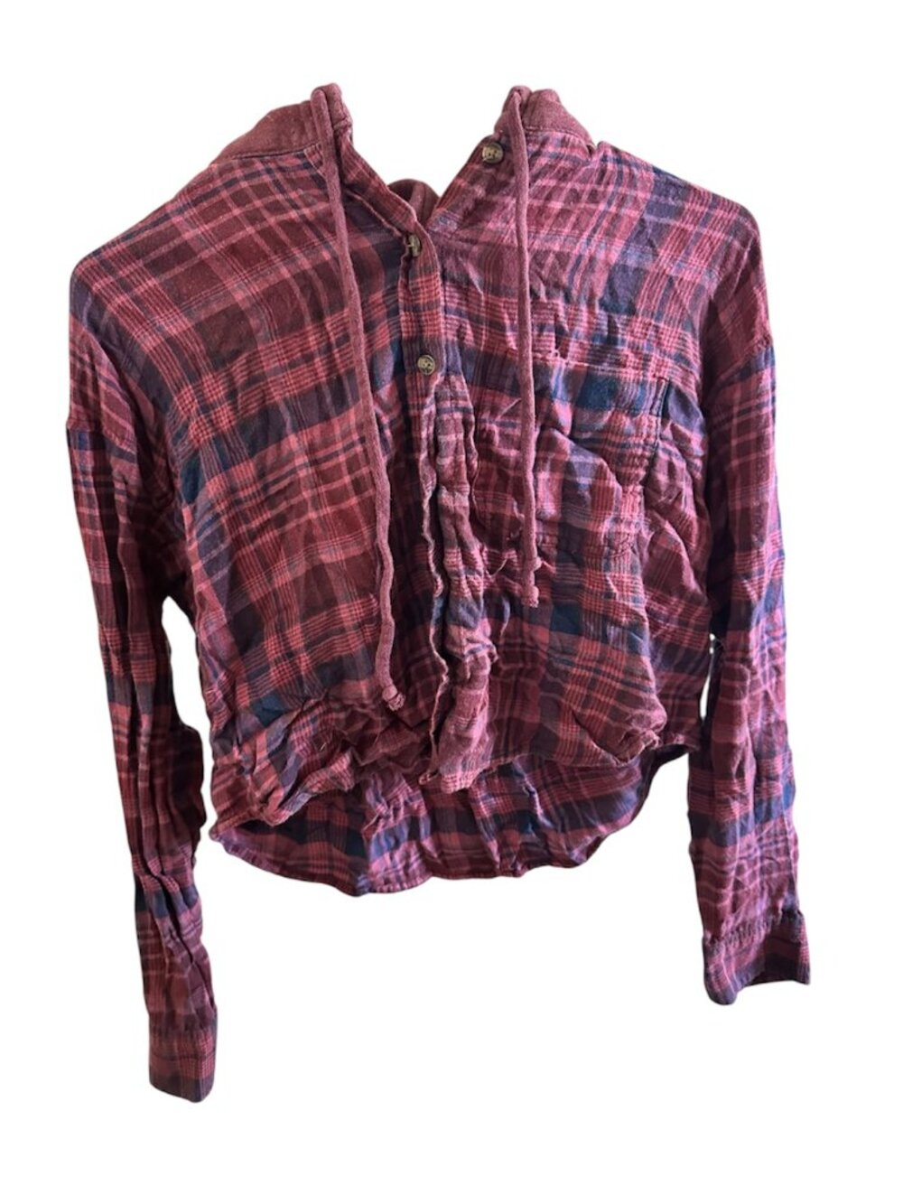 American Eagle Flannel Hoodie Plaid Pullover XS